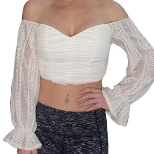 Cream Long Sleeve Off the Shoulder Romantic Crop Top Size XS Windsor